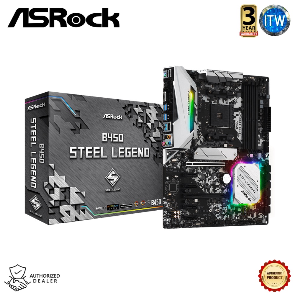 Asrock B450 Steel Legend DDR4 - AMD Promontory B450 Chipset ATX Motherboard