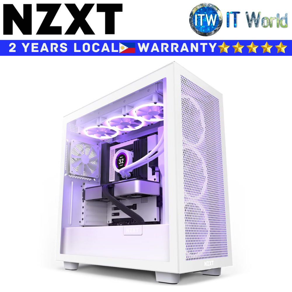 NZXT Computer PC Case H7 Flow White/Black Mid-Tower Tempered Glass Case (CM-H71FG-01)