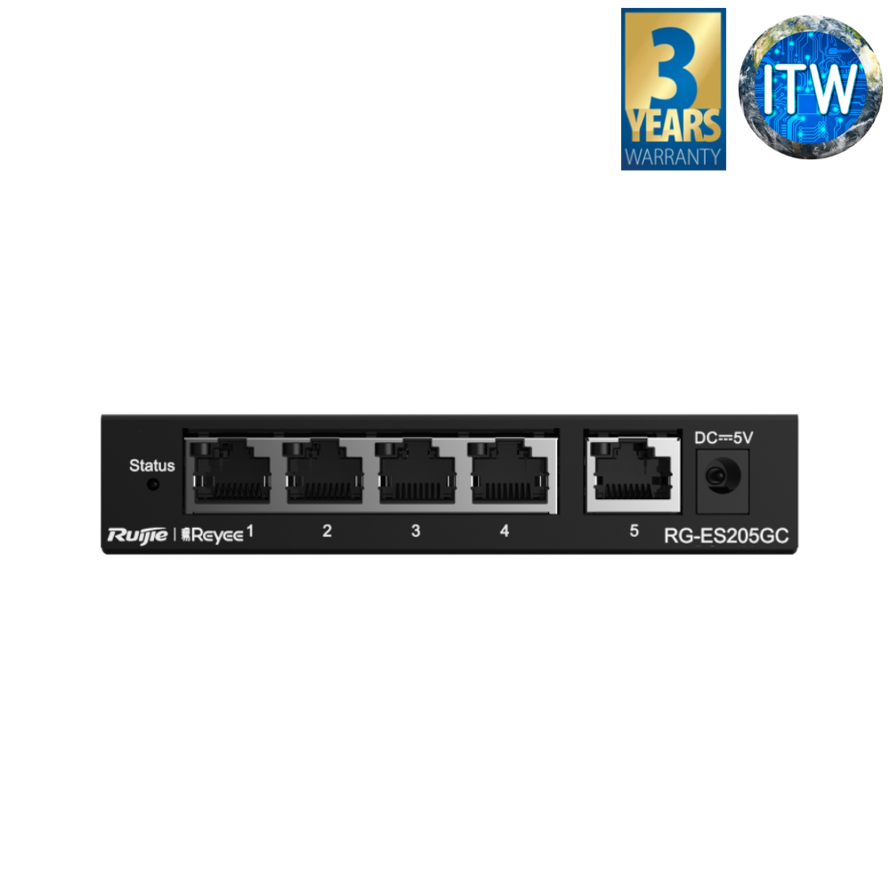 ITW | Ruijie RG-ES205GC 5-Port Gigabit Smart Cloud Managed Non-PoE Switch (RG-ES205GC)