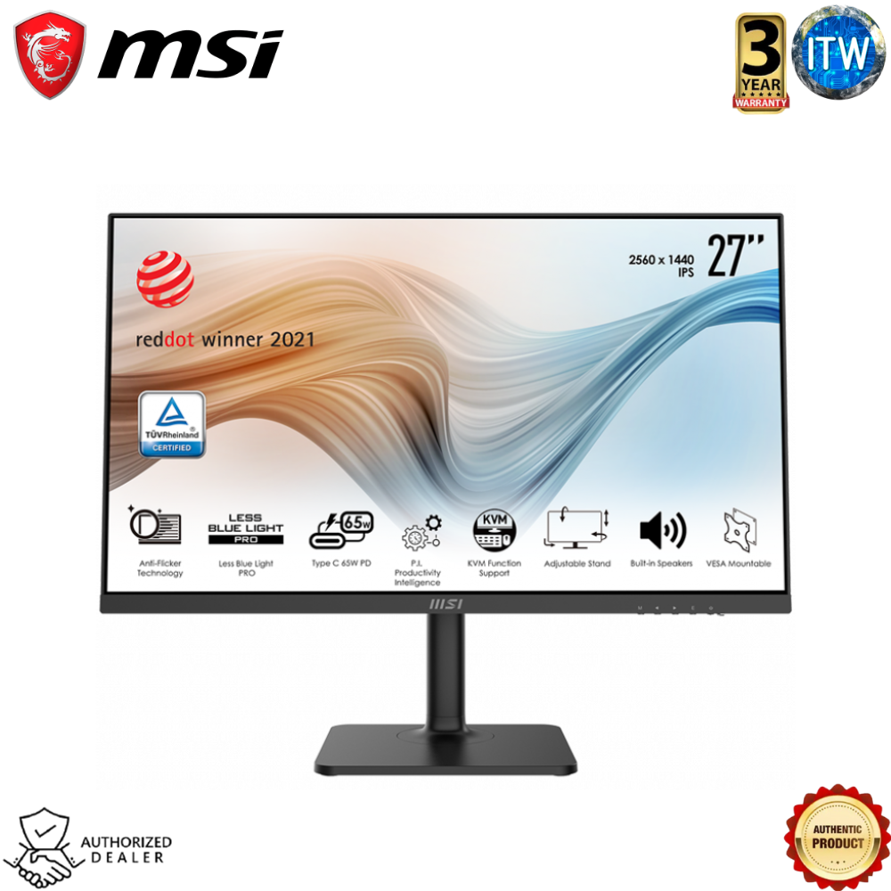 Msi Modern MD272QP - 27&quot;, 2560 x 1440 (WQHD) IPS, Anti-glare Business Productivity Monitor