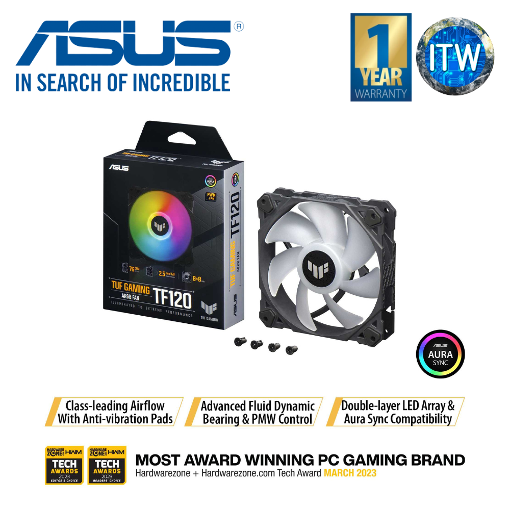 ASUS PC Fan TUF Gaming TF120 ARGB Fan - Single Pack (Black)