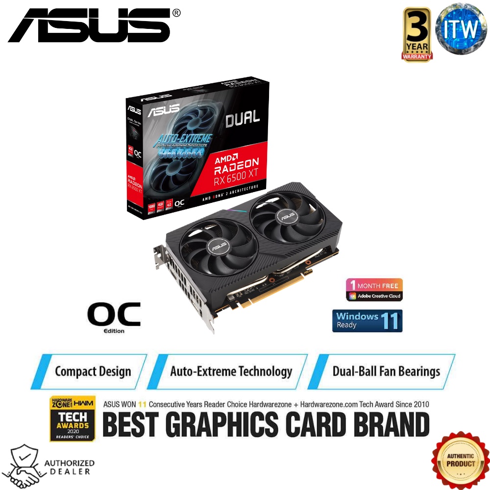 ASUS Dual Radeon™ RX 6500 XT OC Edition 4GB GDDR6 Graphic Card (DUAL-RX6500XT-O4G)