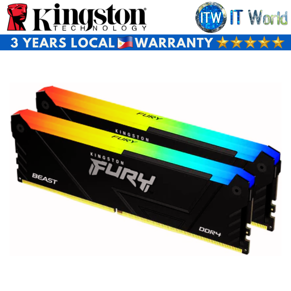 Kingston DDR4 RAM 16GB (8GBx2) 3200Mhz Fury Beast RGB Black Memory (KF432C16BB2AK2/16)