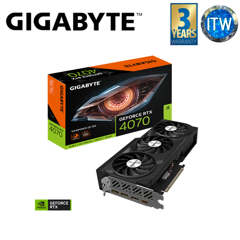ITW | Gigabyte GeForce RTX 4070 Windforce OC Edition 12GB GDDR6X Graphic Card (GV-N4070WF3OC-12GD)