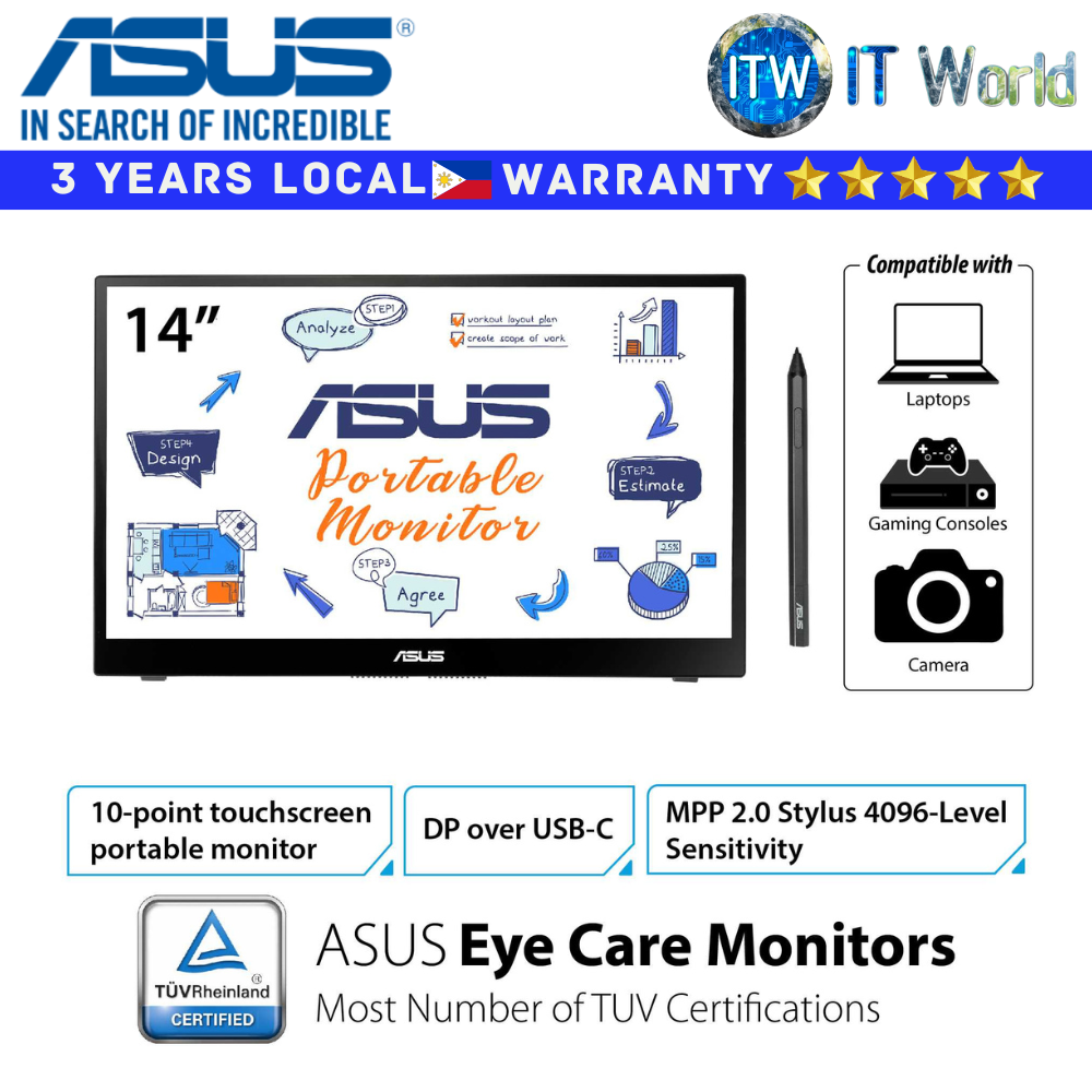 Asus Portable Monitor 14&quot;(1920 x 1080 FHD) / 60Hz / IPS / 5ms GTG / ZenScreen Ink MB14AHD