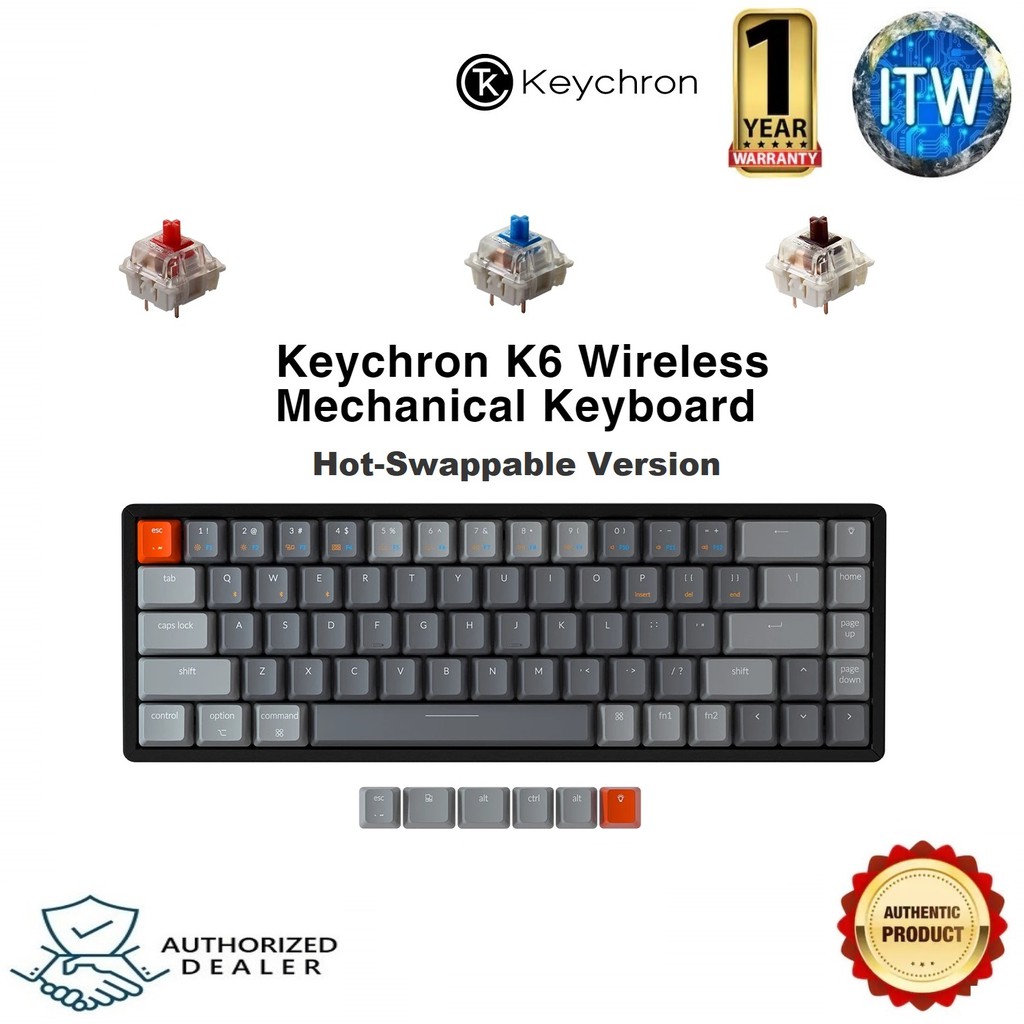 Keychron K6 Wireless Hot-Swappable RGB Backlight Aluminum Mechanical Keyboard (Red)