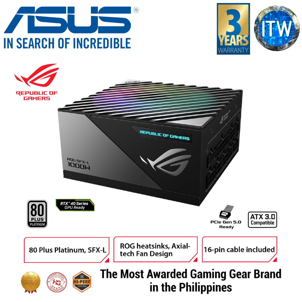 ASUS ROG Loki SFX-L 1000W Platinum (Fully Modular Power Supply, 80+ Platinum, 120mm PWM ARGB Fan, Aura Sync, ATX 3.0 Compatible, PCIe 5.0 Ready, 10 Year Warranty)