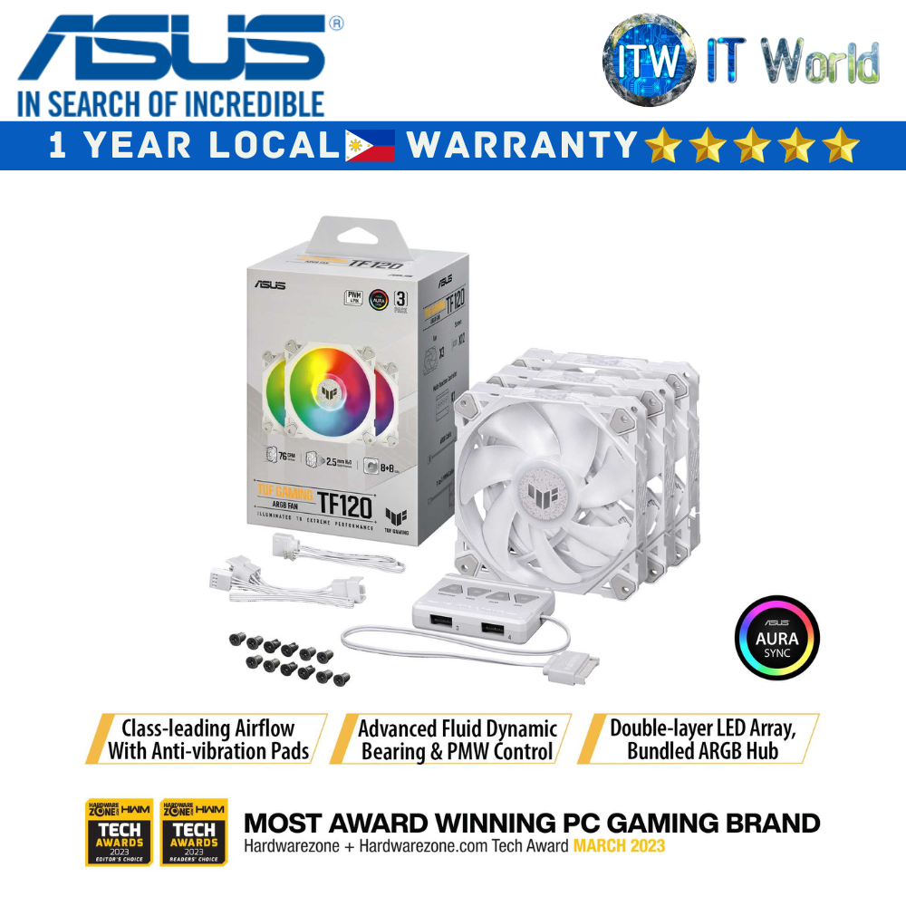 ASUS PC Fan TUF Gaming TF120 120mm ARGB - Triple Pack (White)