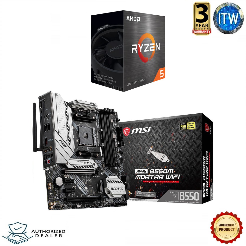 AMD Ryzen 5 5600X Processor with MSI MAG B550M MORTAR MAX WIFI Motherboard Bundle