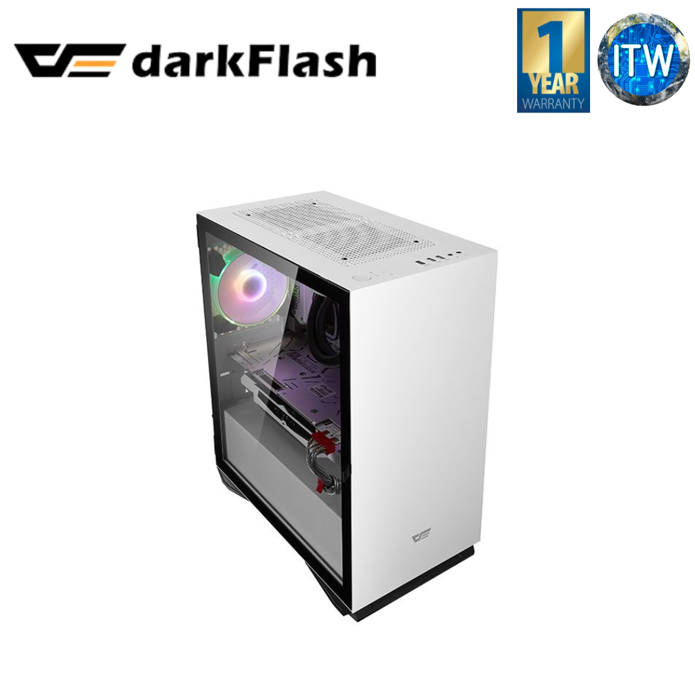 Darkflash DLM22 MicroATX Computer Case with Door Opening Tempered Glass Side Panel (White)