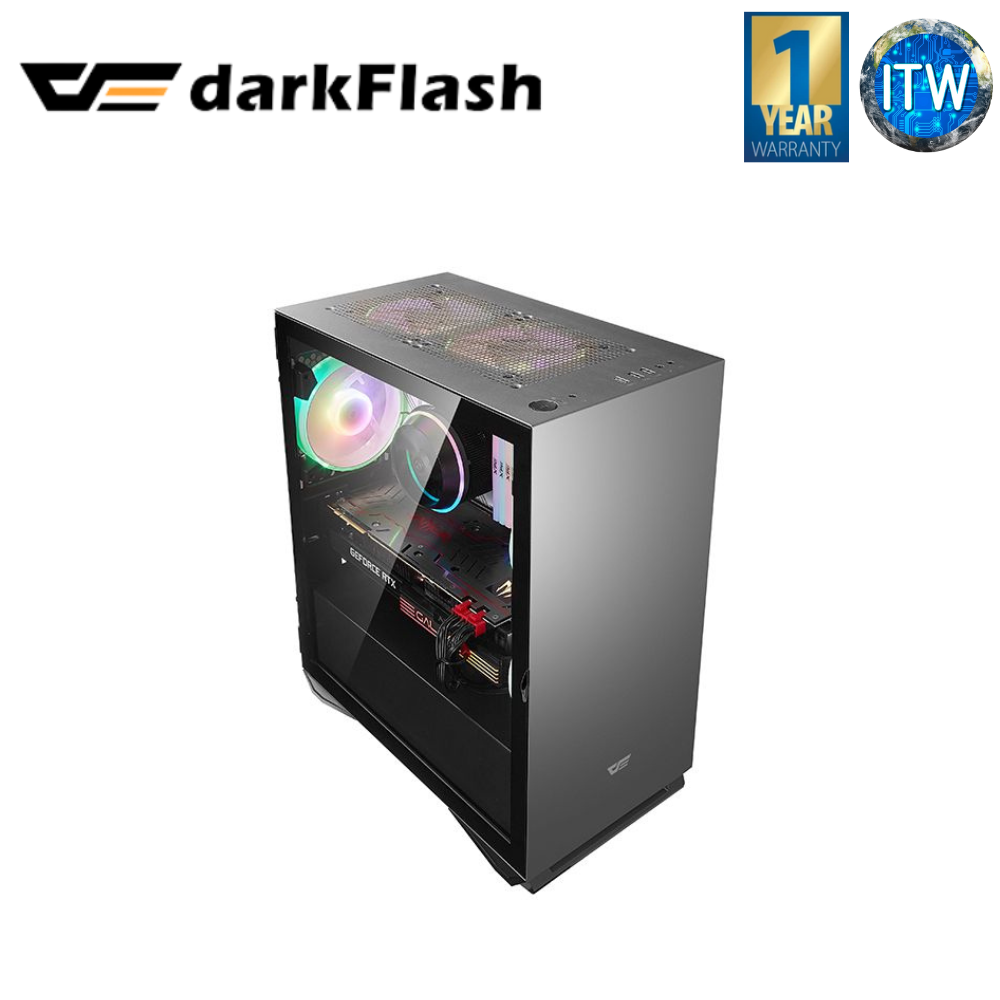 Darkflash DLM22 MicroATX Computer Case with Door Opening Tempered Glass Side Panel (Black)