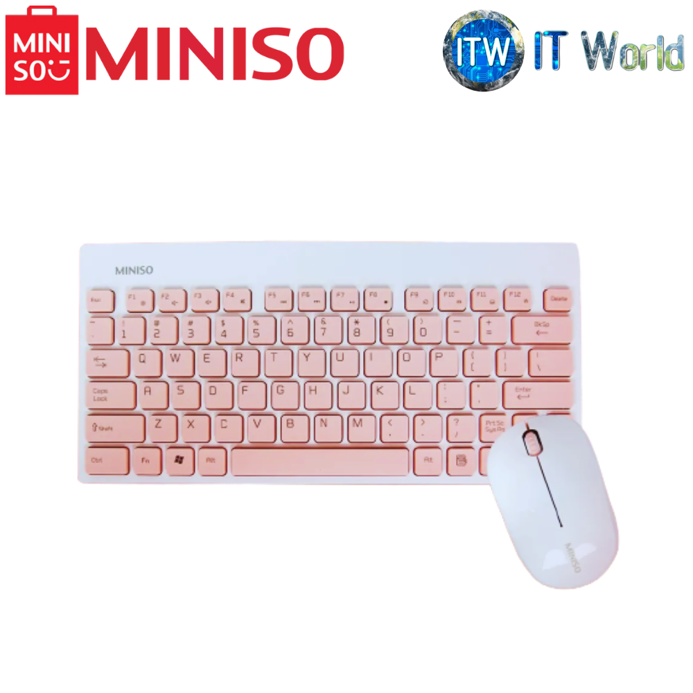 Miniso Wireless Mouse and Keyboard Set (White and Pink)