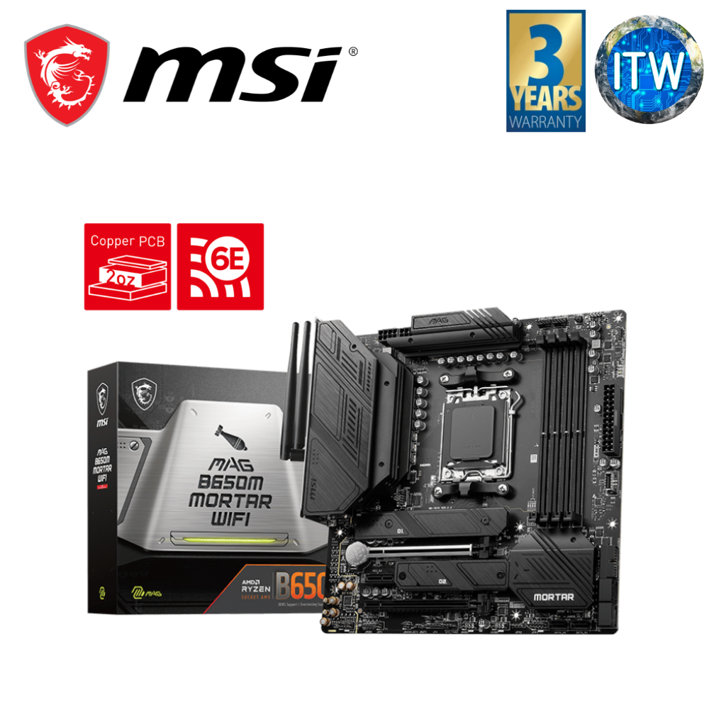 MSI MAG B650M Mortar Wifi mATX AM5 DDR5 Motherboard