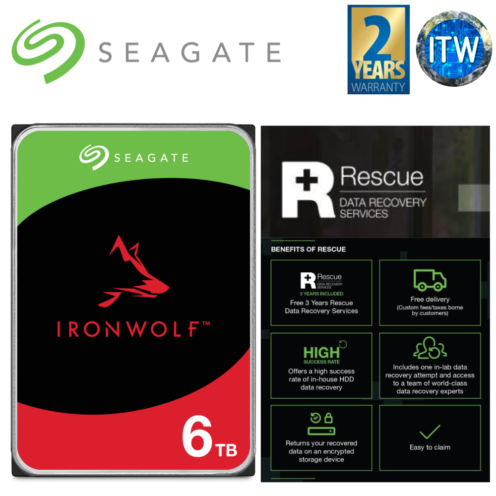 Seagate Hard Drive HDD Ironwolf 6TB 3.5&quot; NAS SATA 6Gb/s Internal (ST6000VN006)