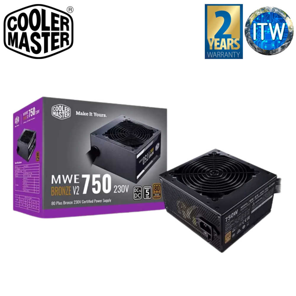 Cooler Master PSU 750Watts Power Supply Unit MWE 750W V2 80+ Bronze (MPE-7501-ACABW-BUS)