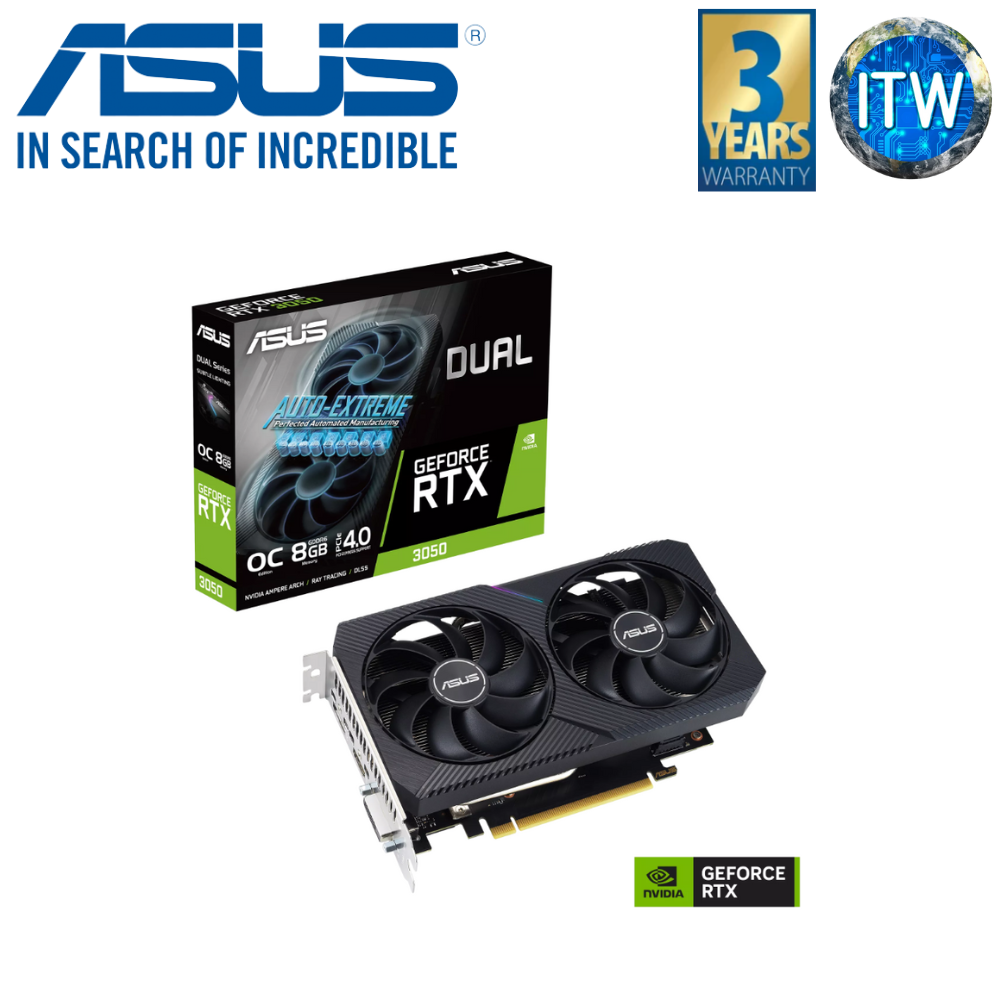 Itw | ASUS RTX 3050 V2 OC Edition 8GB GDDR6 Dual Geforce Graphic Card (DUAL-RTX3050-O8G-V2)