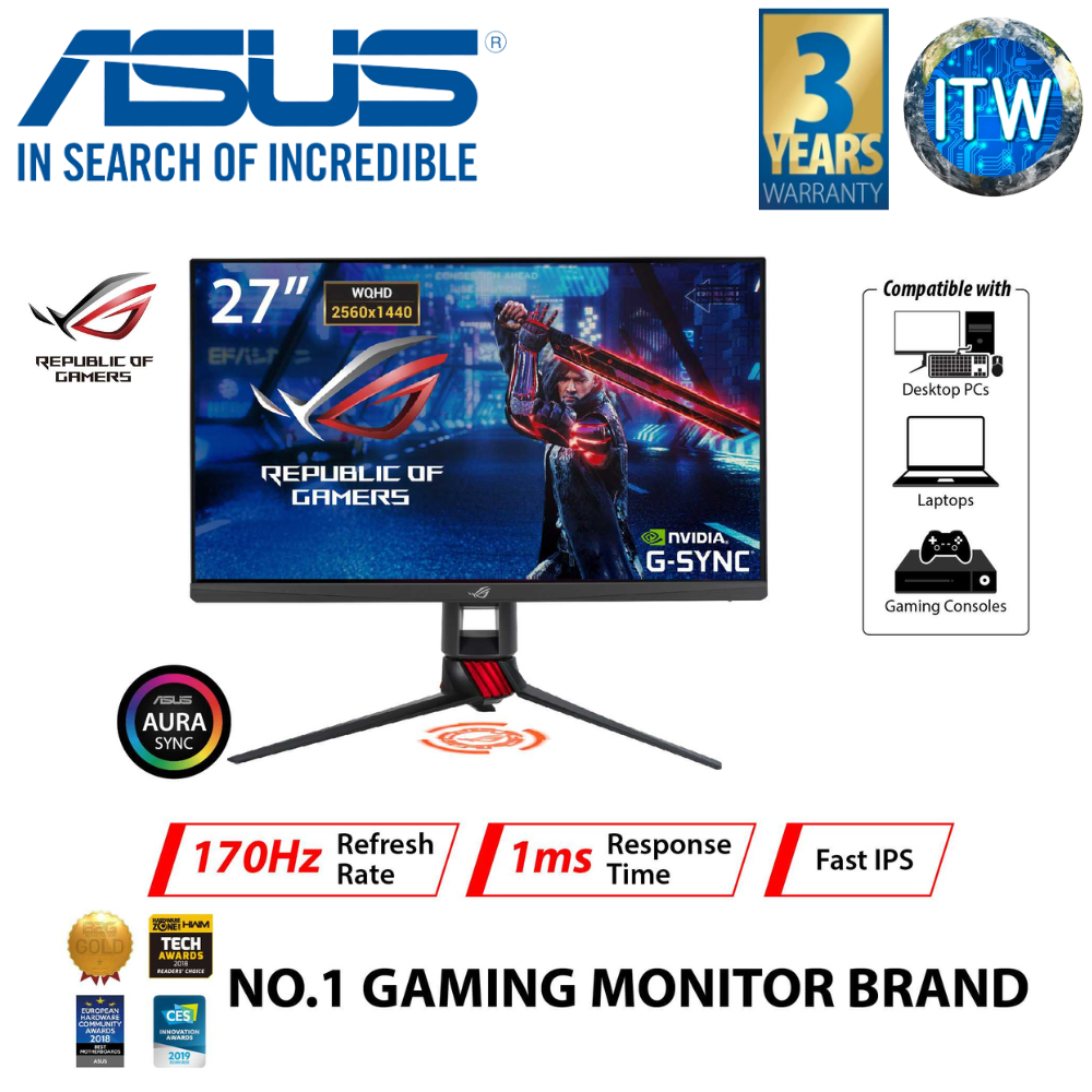 ITW | ASUS ROG Strix XG279Q 27&quot; (2560 x 1440) WHQD, 170Hz, Fast IPS, 1ms HDR Gaming Monitor