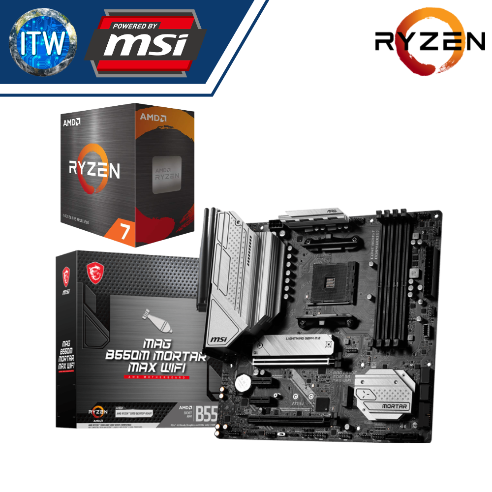 AMD Ryzen 7 5800X Desktop Processor with MSI MAG B550M Mortar Max WiFi Motherboard Bundle