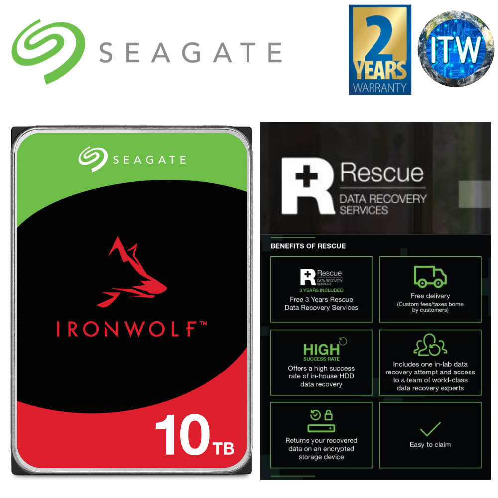 Seagate Hard Drive HDD Ironwolf 10TB 3.5&quot; NAS SATA 6Gb/s Internal (ST10000VN000)