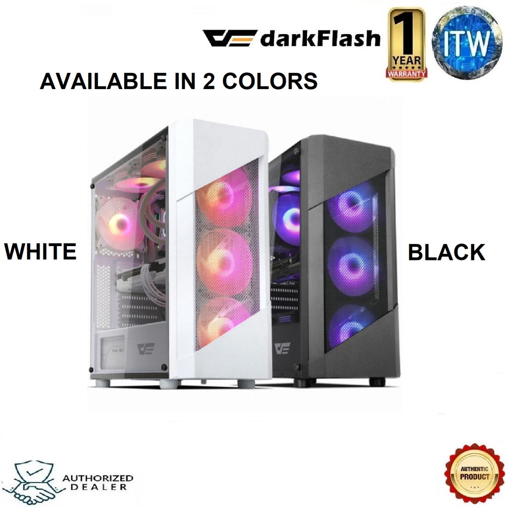 Darkflash Pollux Mid Tower ATX Gaming PC Case with 2 x 14CM Rainbow Fan (White)