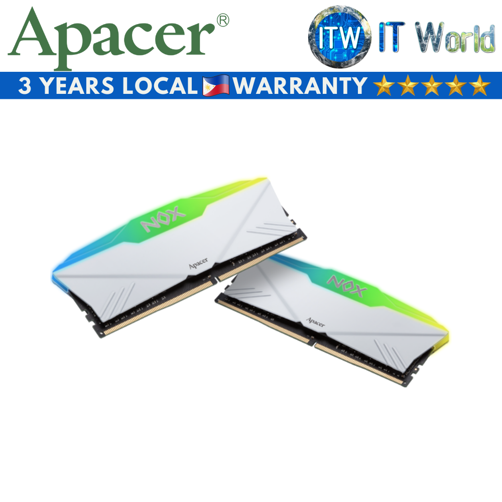 Apacer NOX RGB White 16GB (8GBx2) DDR4-3200MHz CL16 Gaming Memory (AH4U16G32C28YNWAA-2)