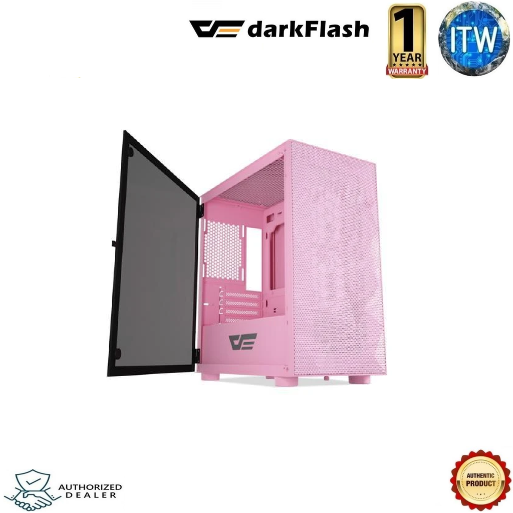 Darkflash DLM21 MESH Micro ATX Computer Case with Tempered Glass Side Panel &amp; Mesh Front Panel (Pink)