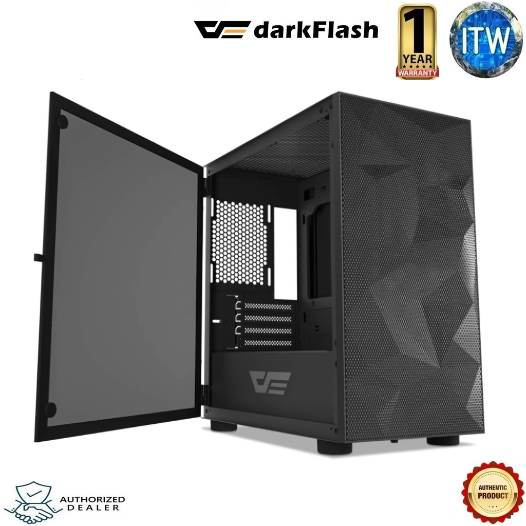 Darkflash DLM21 MESH Micro ATX Computer Case with Tempered Glass Side Panel &amp; Mesh Front Panel (Black)