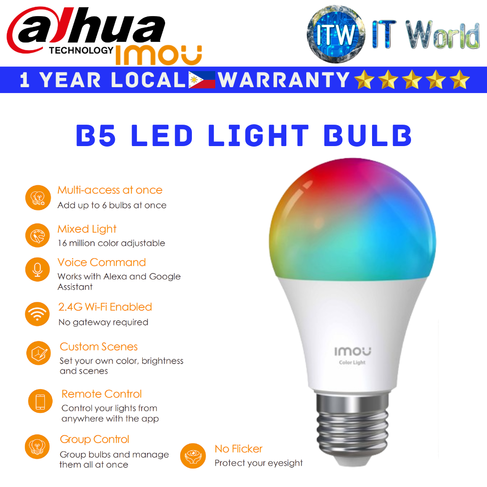 Dahua Imou LED Light Bulb B5 Color 9W Wifi 806 Lumens Custom Scenes Voice Command