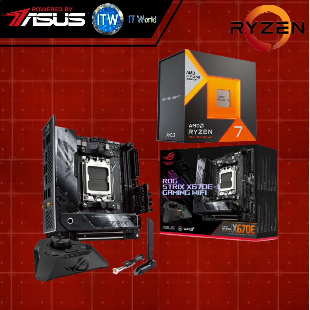 ITW | AMD Ryzen 7 7800X3D Desktop Processor w/ ASUS ROG Strix X670E-I Gaming WiFi Motherboard Bundle