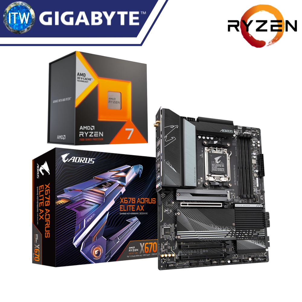 ITW | AMD Ryzen 7 7800X3D Desktop Processor with Gigabyte X670 Aorus Elite AX Motherboard Bundle