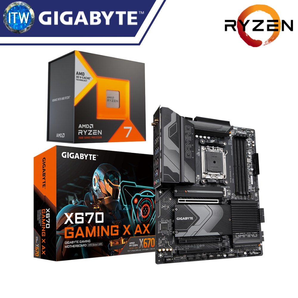 ITW | AMD Ryzen 7 7800X3D Desktop Processor with Gigabyte X670 Gaming X AX Motherboard Bundle