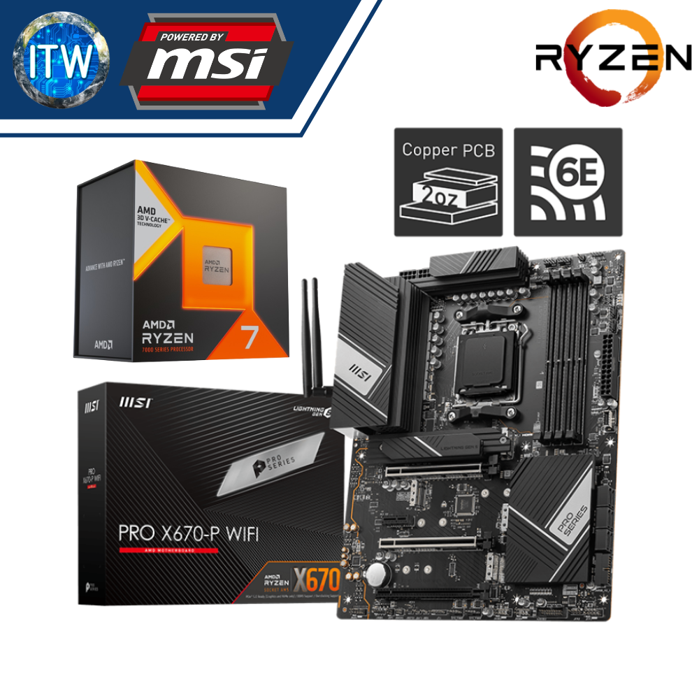 ITW | AMD Ryzen 7 7800X3D Desktop Processor with MSI Pro X670-P WiFi Motherboard Bundle