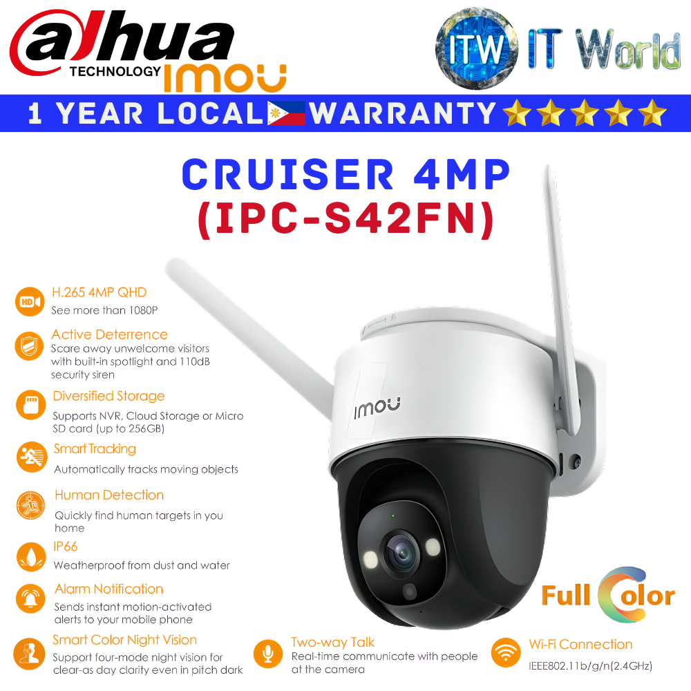 Dahua Imou CCTV Security Camera Cruiser 4MP Full Color H.265 Wi-Fi Outdoor (IPC-S42FN)