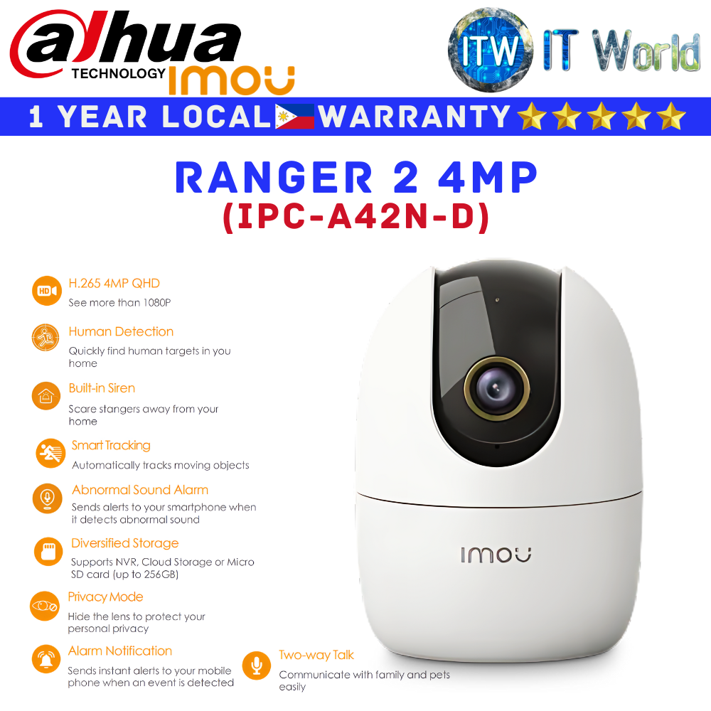 Dahua Imou CCTV Security Camera Ranger 2 4MP H.265 Wi-Fi Pan &amp; Tilt Indoor (IPC-A42N-D)