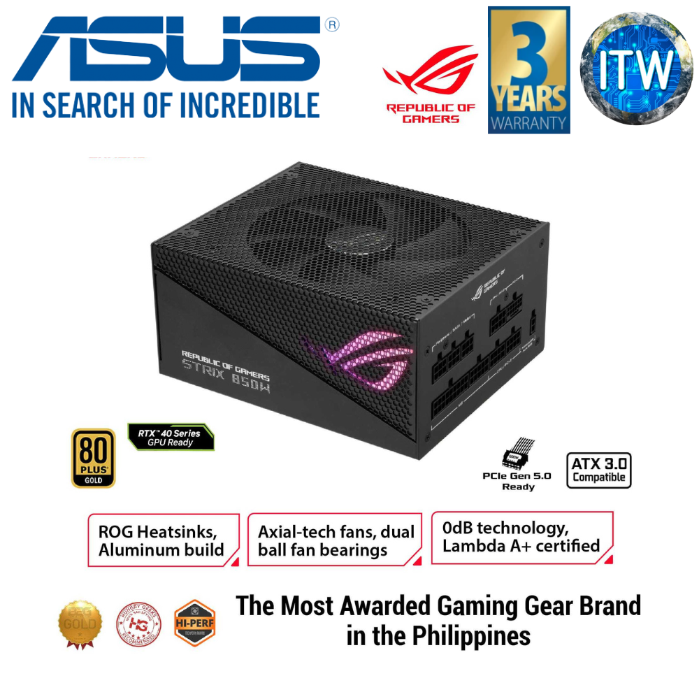 ITW | ASUS ROG Strix 850W 80+ Gold Aura ED Fully Modular Gaming PSU (ROG-STRIX-850G-AURA-GAMING)
