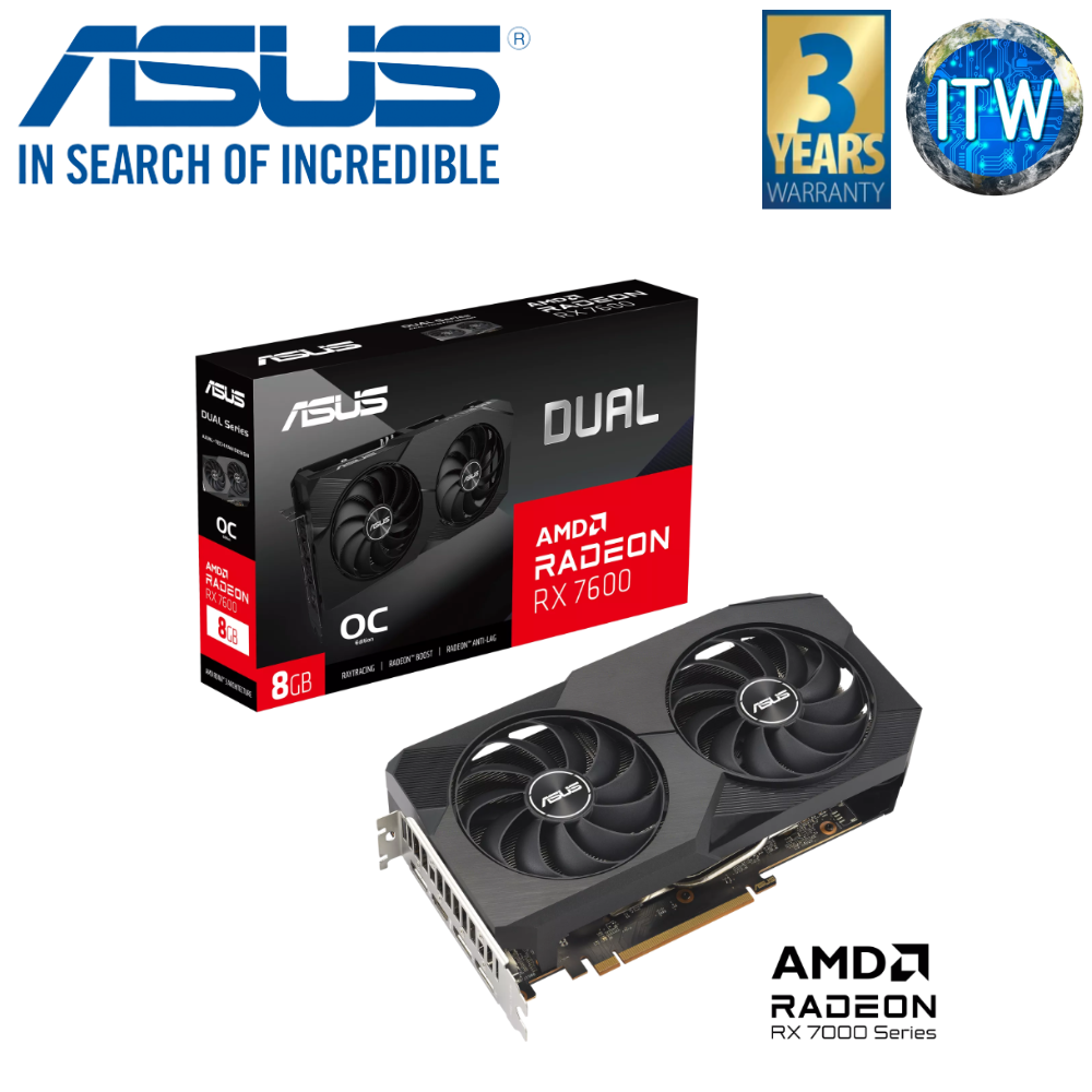 ITW | ASUS Dual RX 7600 OC Edition 8GB GDDR6 Graphic Card (DUAL-RX7600-O8G)