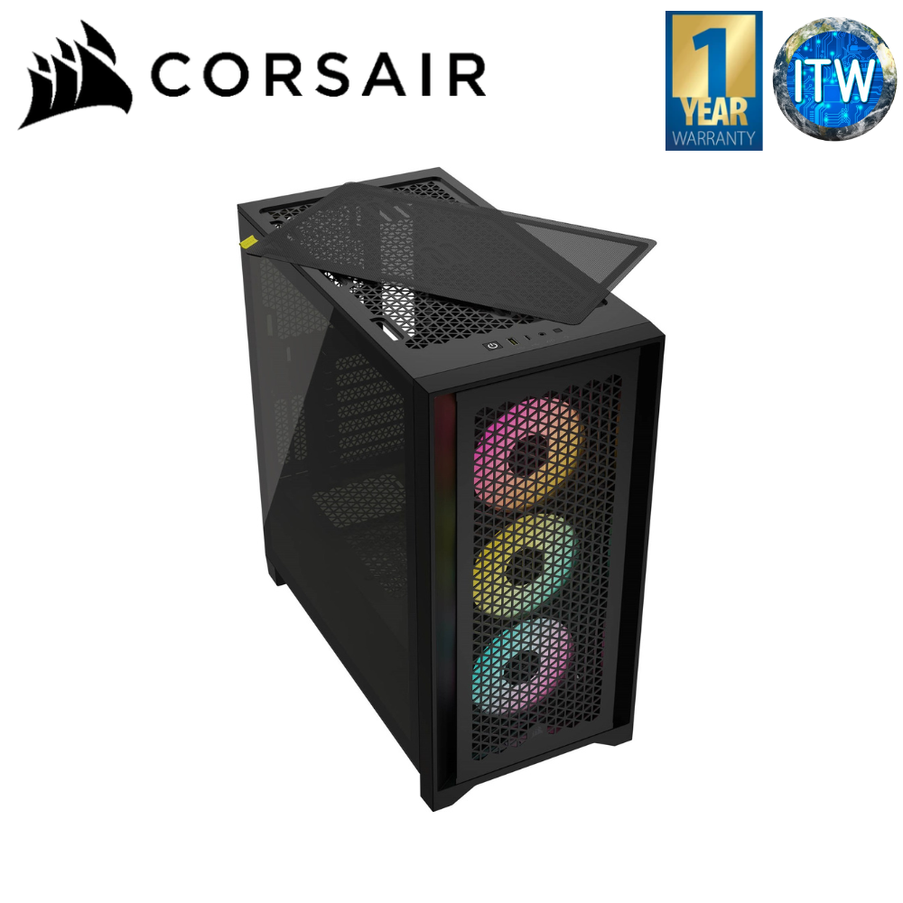 ITW | Corsair iCUE 4000D RGB Airflow Mid-Tower Tempered Glass PC Case (Black/True White)