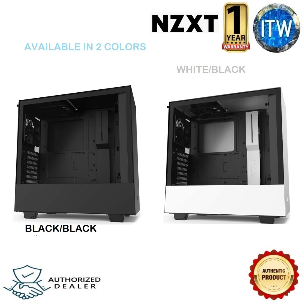 ITW | NZXT H510 Compact Mid-Tower Tempered Glass PC Case-White/Black (CA-H510B-W1)