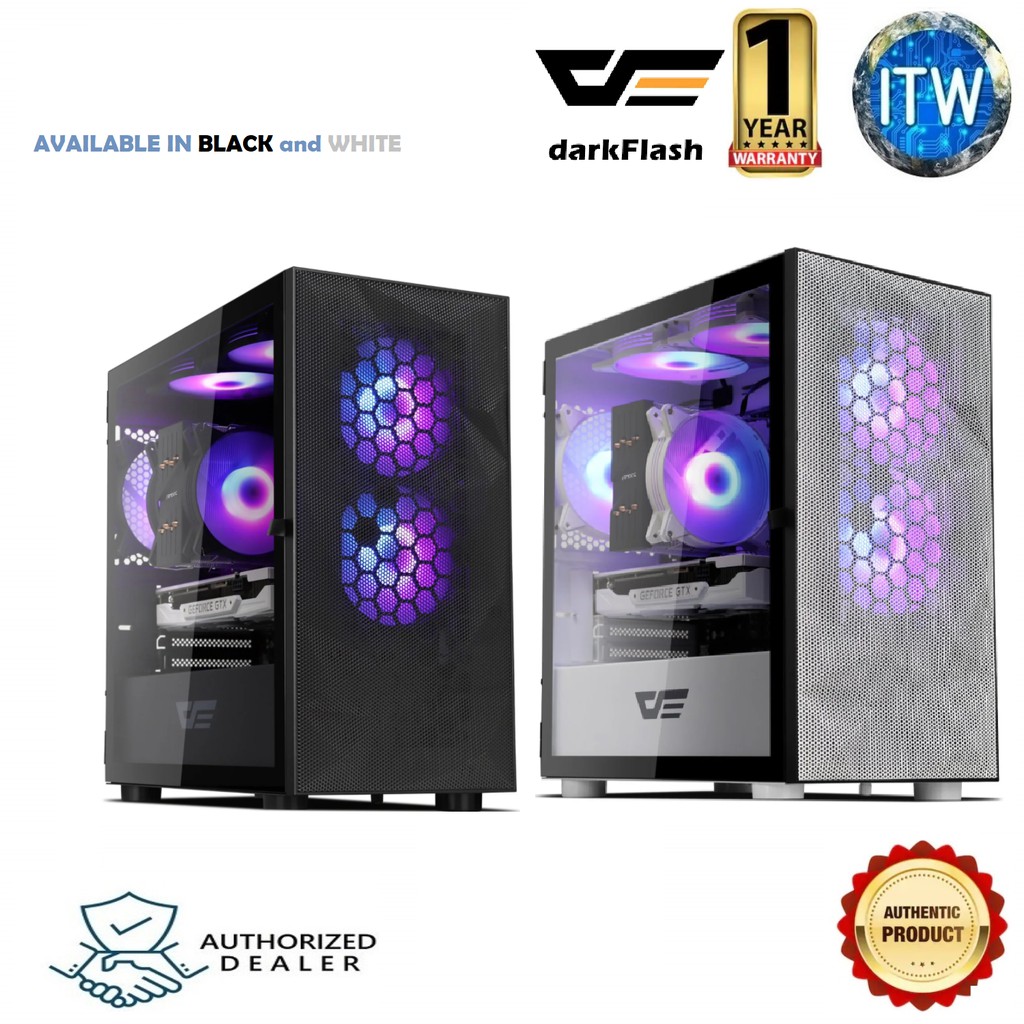 Darkflash DLX21 Mesh Tempered Glass E-ATX PC Case (Black/White/Pink) (White)