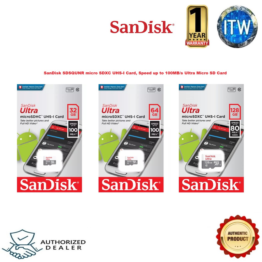 SanDisk Ultra Micro SD Card SDXC UHS-I Card, Speed up to 100MB/s  - SDSQUNR