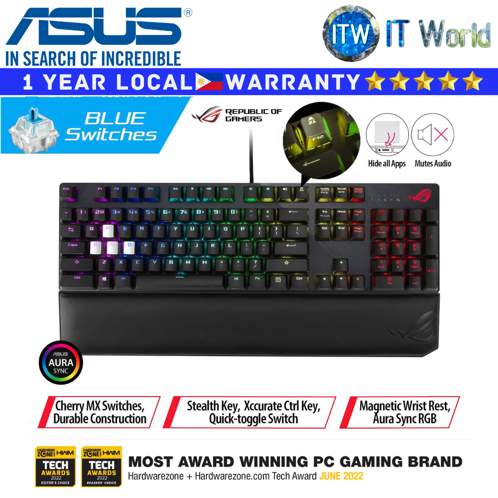 ASUS Wired Mechanical RGB Gaming Keyboard ROG Strix Scope TKL Deluce (MX Cherry Blue Switch)
