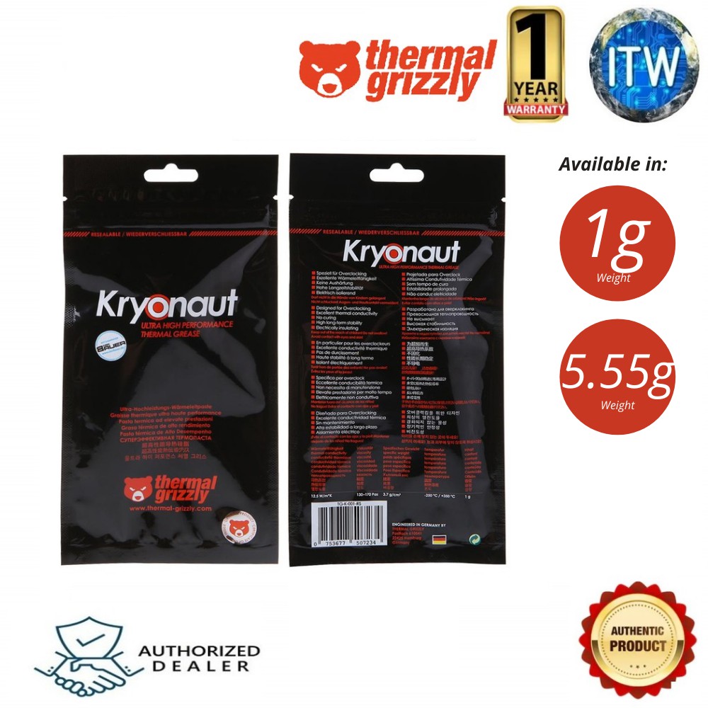 Thermal Grizzly Kryonaut Ultra High Performance Thermal Paste 1.5ml/5.55g (TG-K-015-R)