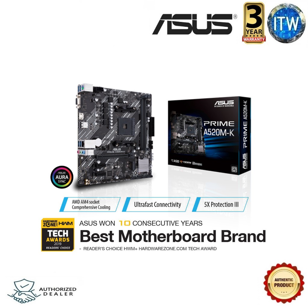 ASUS PRIME A520M-K AMD AM4 Micro-ATX AMD A520 Chipset Motherboard