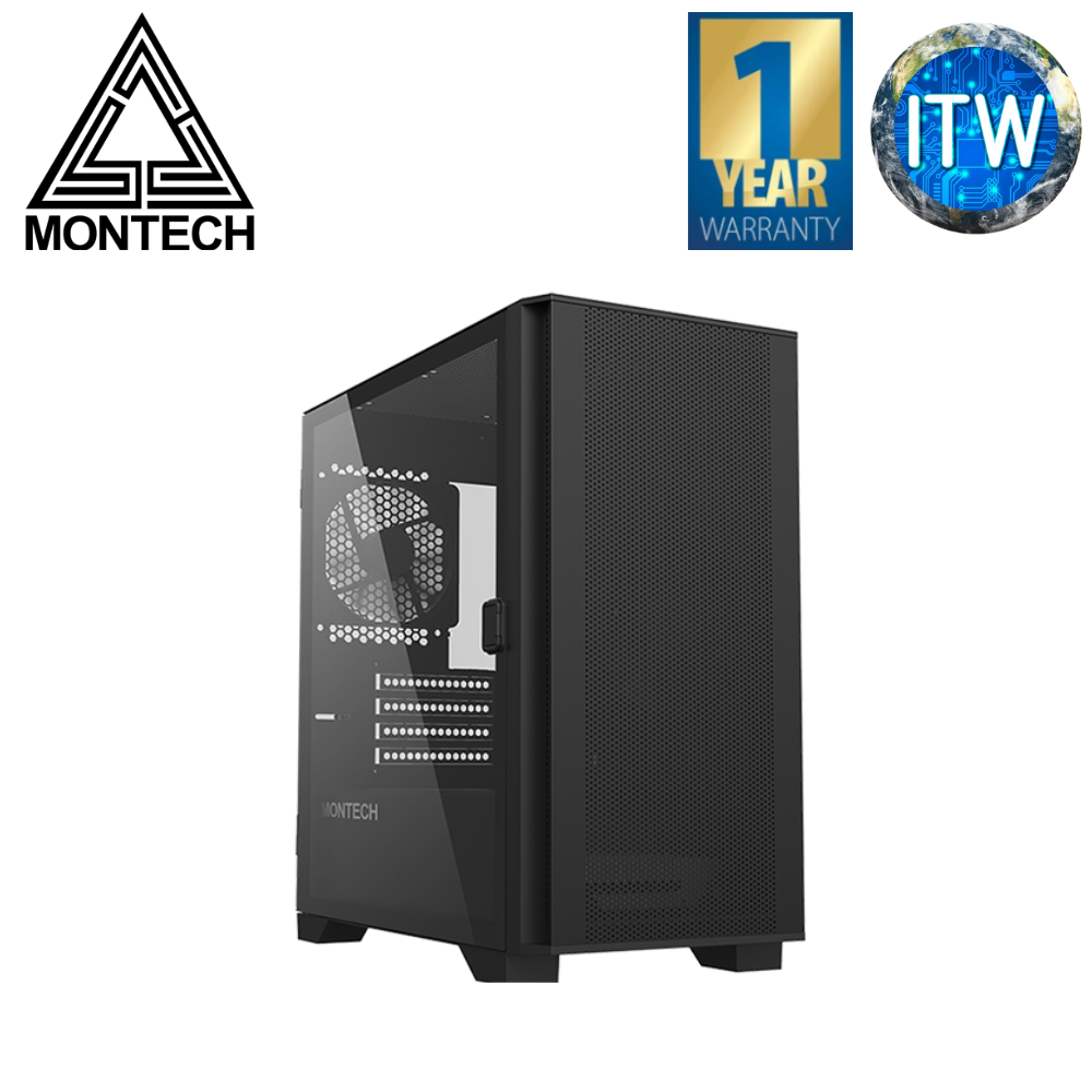 Montech Air 100 Lite Mini Tower Tempered Glass PC Case (Black/White) (Black)