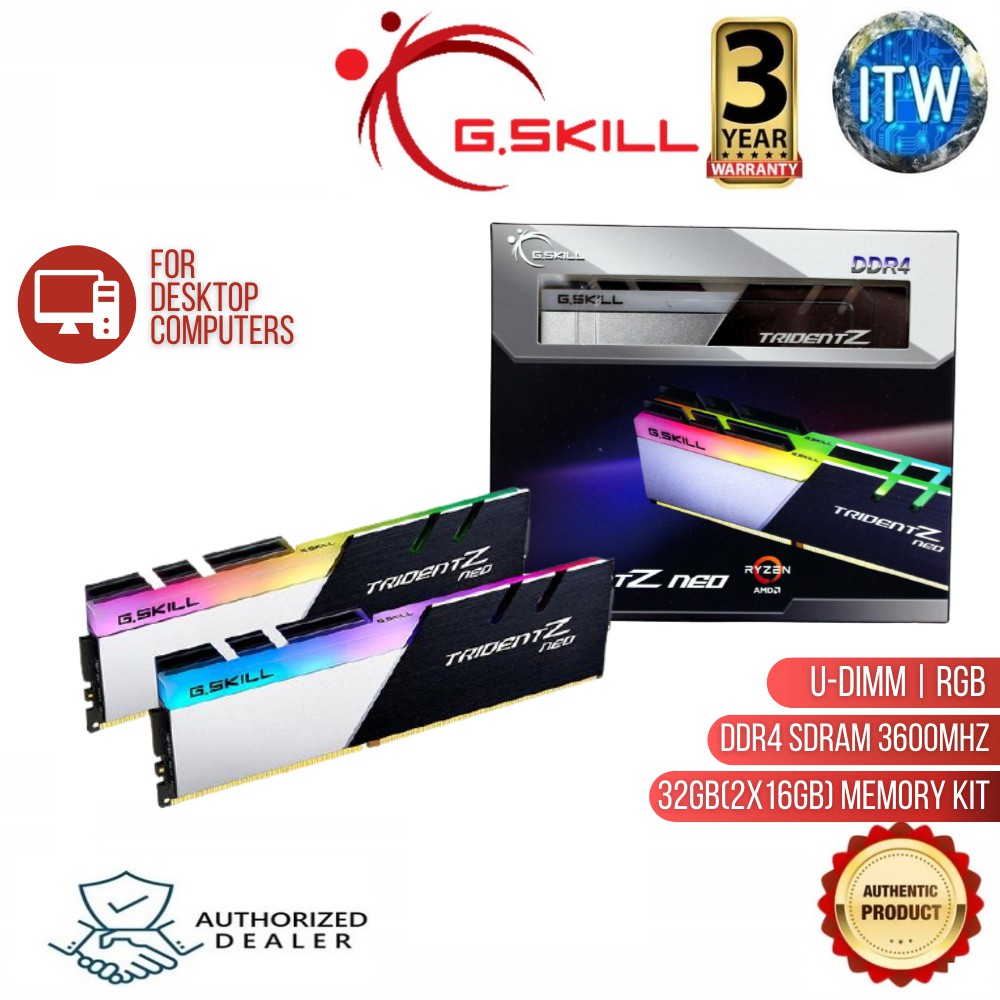 G.SKILL Trident Z Neo (for AMD Ryzen) 32GB (2x16GB) 288-Pin RGB DDR4 SDRAM 3600MHz Desktop Memory (F4-3600C18D-32GTZN)