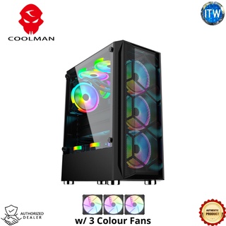 Coolman Aurora PC Cases with 3 RGB Fans (Black)