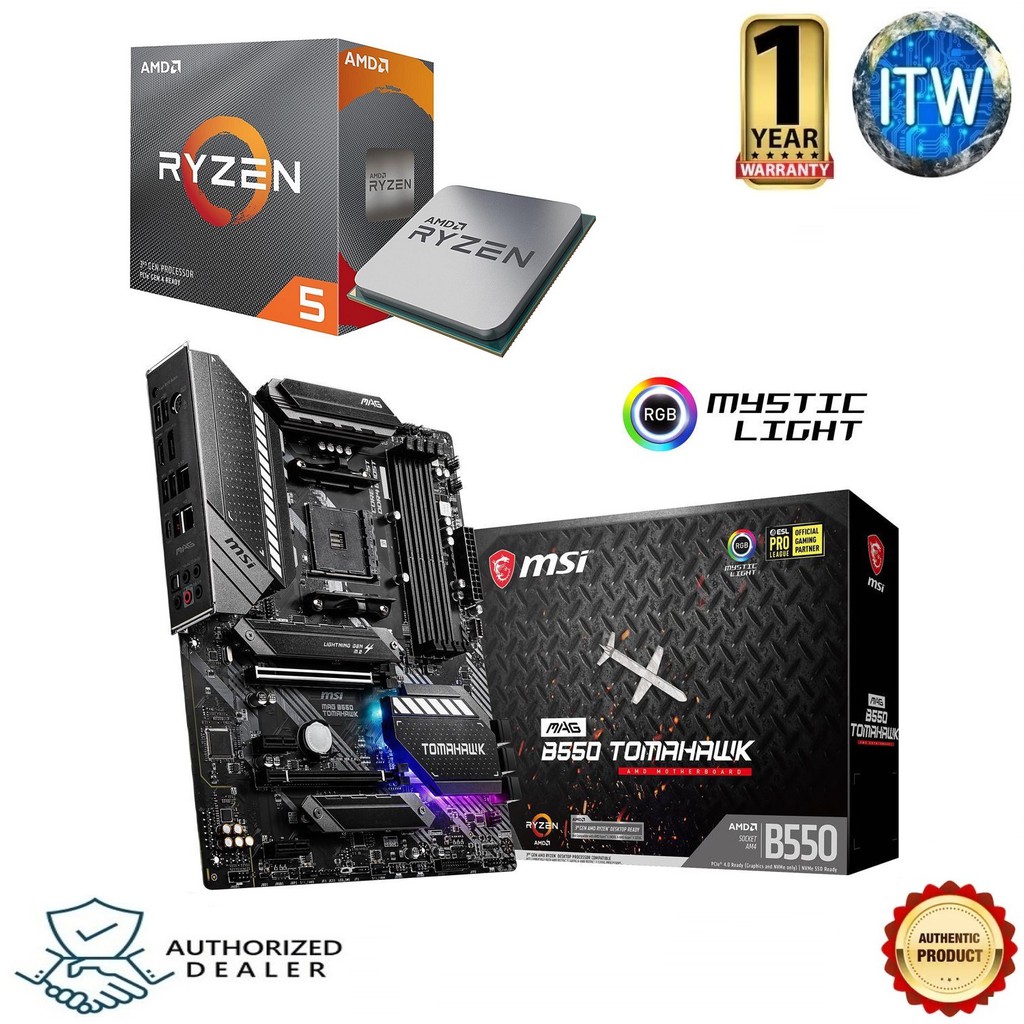 ITW | AMD Ryzen 5 3600 Processor with MSI MAG B550 Tomahawk ATX AM4 DDR4 Motherboard Bundle