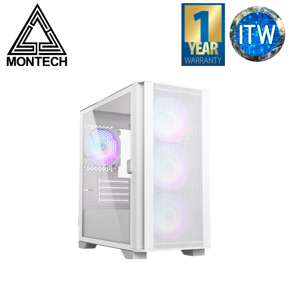 Montech Air 100 ARGB Mini Tower Tempered Glass PC Case (White)