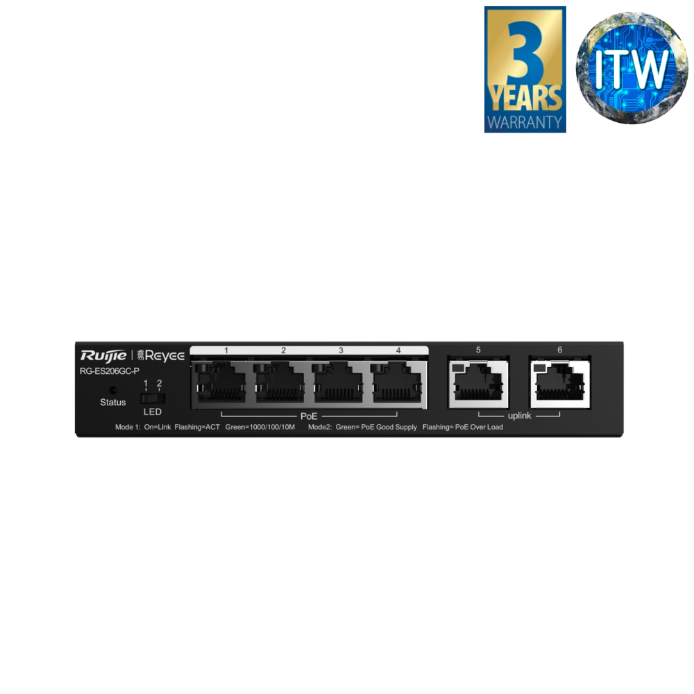 Ruijie RG-ES206GC-P 6-Port Gigabit Smart Cloud Managed PoE Switch (RG-ES206GC-P)