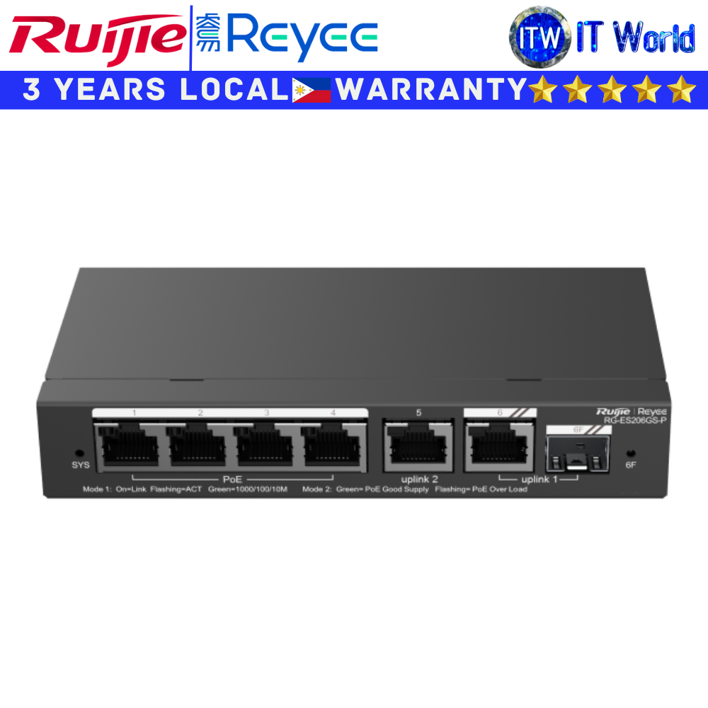 Ruijie Reyee Switch RG-ES206GS-P 6-Port Gigabit Cost-Effective Smart Cloud Managed PoE